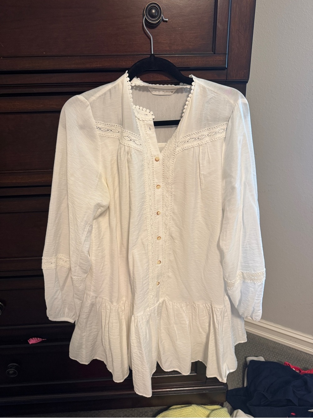 Zara White Button- dress with Lace Trim